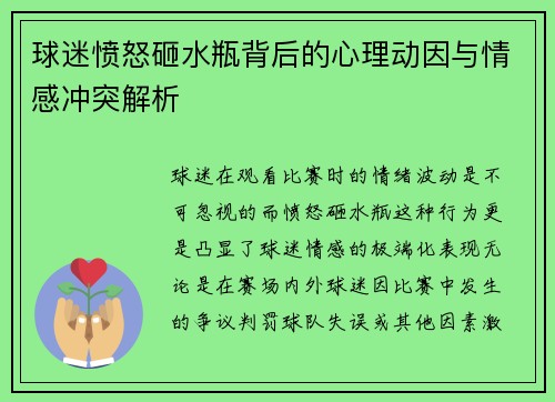 球迷愤怒砸水瓶背后的心理动因与情感冲突解析